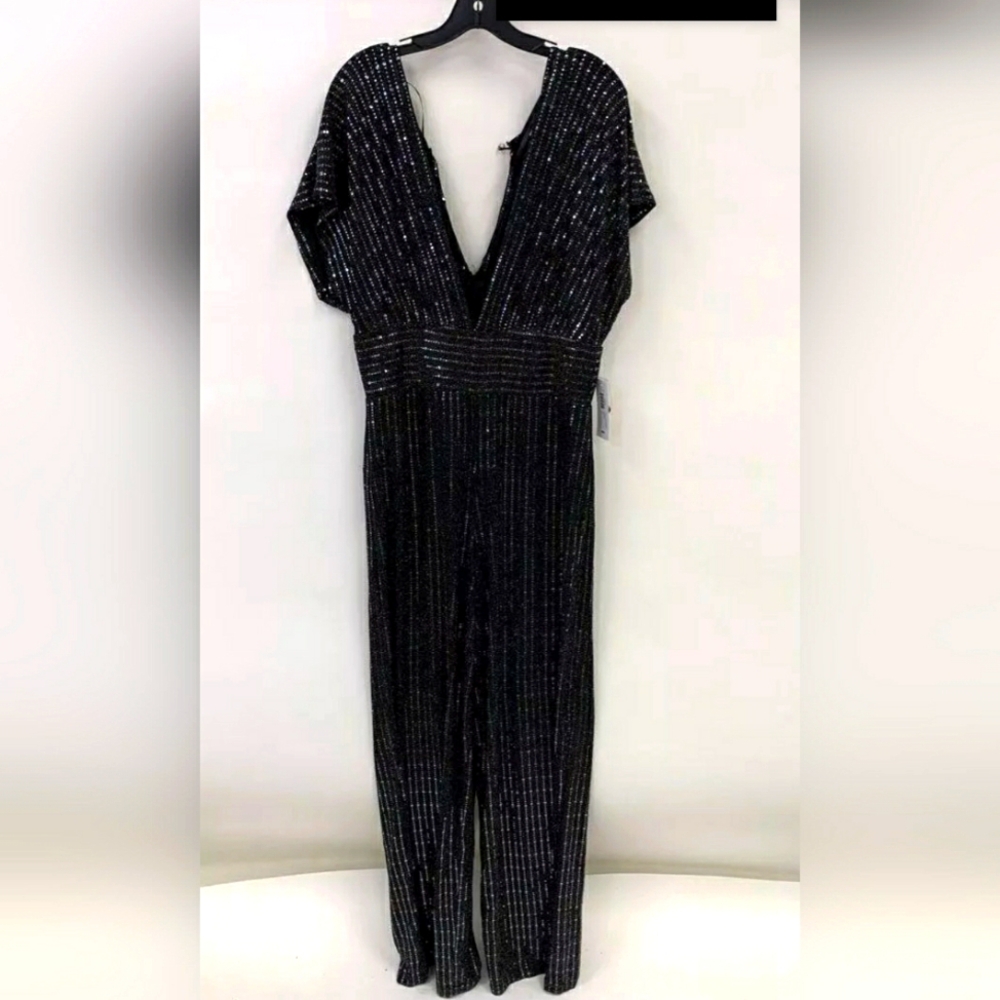 Premier Amour Designer Women's Black Shimmer Sequin Casual Jumper Suit - Size 14